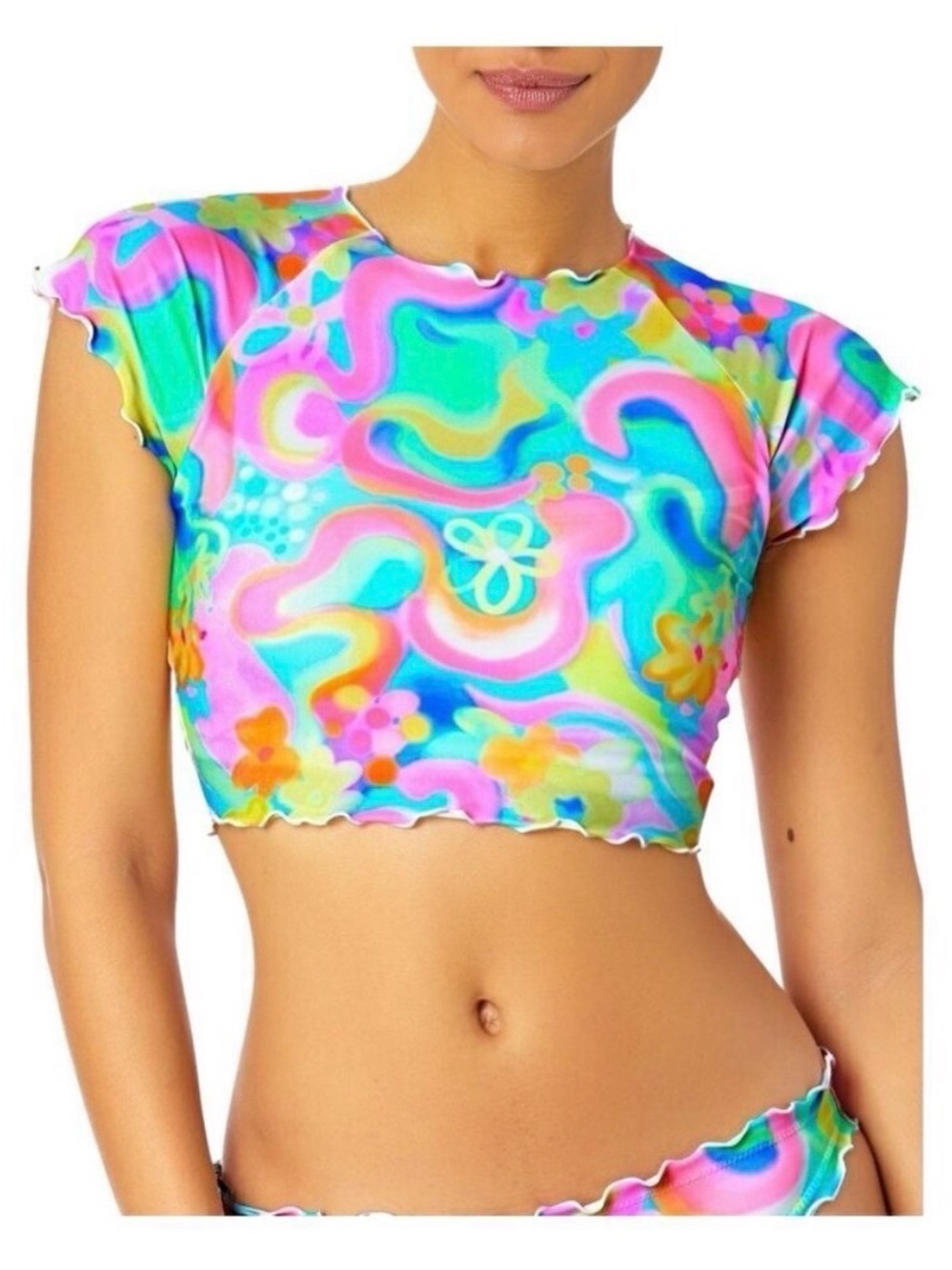 Pastel Multicolor Crop-Top Bikini Set - Women's Swim